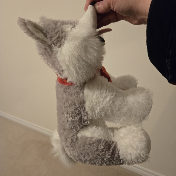 Plush Husky Dog Toy in Grey & White with Red Bandana - Soft Chewable Plush - Picture 4 of 4